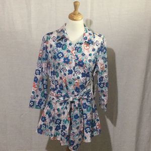 Flutter & Kick Maternity Button Down Blouse w/Belt